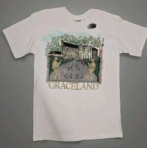 Vintage 90s Elvis Presley Graceland T-Shirt Diamond Dust Glitter Graphic Size M